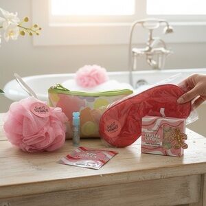 Clinique Pastel Floral Cosmetic Bag w/ Sweet Shimmer Beauty & Spa Set